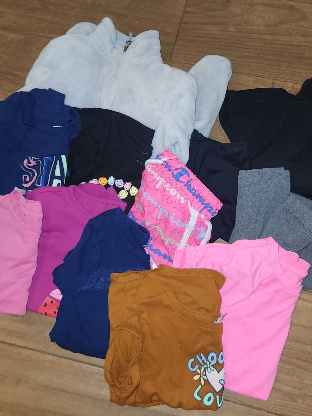 Kids Mixed Tops Shorts Bundle - Pink Navy Purple Gray White Brown7/8 leggings